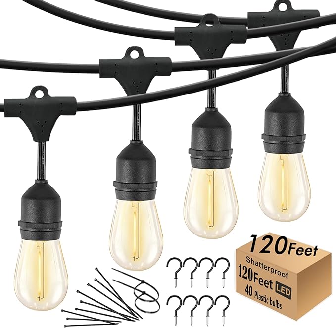 120 FT Outdoor String Lights LED Waterproof