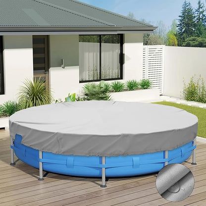 ECOOPTS Waterproof Round Polyester Pool Cover for Above Ground Pools, Swimming Pool Cover Protector Winter Safety Cover (10 ft, Light Grey)