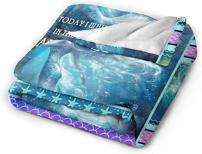 Mermaid Blanket for Girls Blue Ocean Throw Blankets Soft Cozy Warm Fuzzy Fleece Marine Life Shells Bedding Flannel Throws Stuffed Animal Gifts for Mermaid Lovers Kids Men Women Bedroom Decor 50"x40"