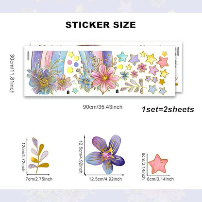 Colorful Rainbow Wall Stickers for Girls Room Watercolor Boho Rainbow Wall Decals & Murals Peel and Stick Floral Decor for Kids Room Nursery Bedroom (Purple)