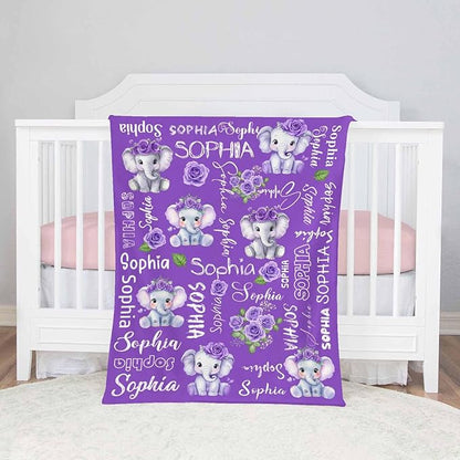 D-Story Ship Next Day, Personalized Baby Blanket, Custom Baby Blanket with Name for Girls and Boys, Elephant Blankets, Personalized Baby Gifts