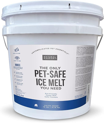 Natural Rapport Pet Friendly Ice Melt - Calcium Chloride Free, Pet Safe Ice Melter, Rock Salt Alternative - Time Release Deicer Formula Lasts 3X Longer (18 lb)