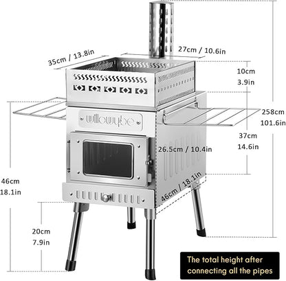 WILLOWYBE Portale Outdoor Sauna Set with Sauna Tent, Sauna Wood Stove for Dry Sauna, Cooking for Family and Friends