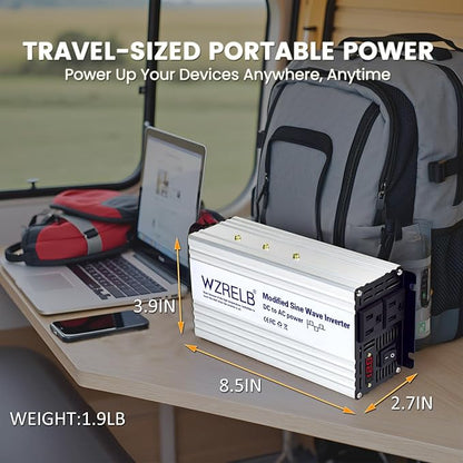 WZRELB 800W Power Inverter 12V DC to 110V 120V AC,1600W Peak Modified Sine Wave Car Inverter with LED Display,Dual AC Outlets,Soft Starter,Off-Grid Power Converter with High Efficiency up to 90%