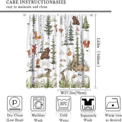 Animal Kids Curtains, Woodland Squirrel Rabbit Bear Animal Friends Forest Curtains for Boys and Girls Bedroom Living Room Kitchen 55x63in