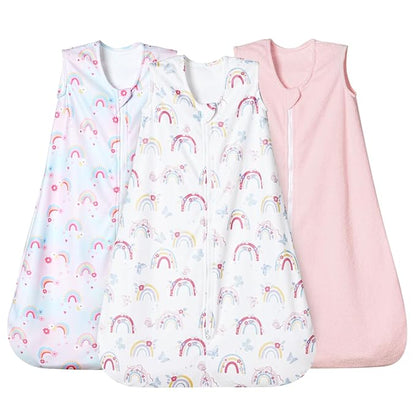 david's kids 3 Pack Warm Micro Fleece Baby Sleep Sack 6-12 Months, Soft Baby Wearable Blankets with 2-Way Zipper, Comfy Winter Sleeping Bags for Infant Newborn Girls Neutral, Medium Size, Rainbow