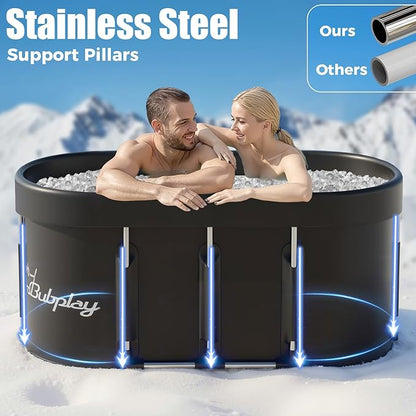 140 Gallons Large Oval Ice Bath Tub for Athletes & Adults, Cold Plunge Tub with Cover, Ice Plunge Tub for Recovery & Cold Water Therapy, Inflatable Ice Bath Barrel for Indoor Outdoor- Black