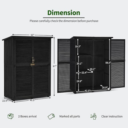 MCombo Outdoor Storage Cabinet, Wooden Storage Shed with Latch, Outside Garden Tool Shed with 2 Doors for Patio Yard Lawn, 1900 (Black, Large)