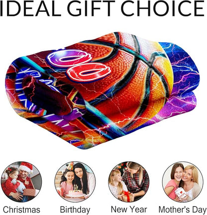 Custom Boys Blanket Gifts Basketball Blankets for Toddler, Kids - Warm Lightweight Flannel Sport Throws Stuff for Couch, Office & Travel