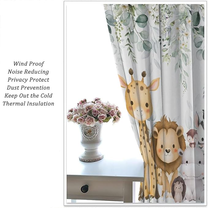 Kids Safari Animal Curtains Woodland Wildlife Jungle Animals Window Treatments for Boys Girls Bedroom Cute Cartoon Lion Nursery Children Drapes for Living Room W42xL54(Decor)