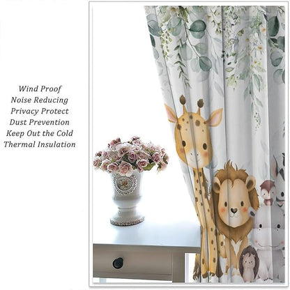 Kids Safari Animal Curtains Woodland Wildlife Jungle Animals Window Treatments for Boys Girls Bedroom Cute Cartoon Lion Nursery Children Drapes for Living Room W42xL54(Decor)