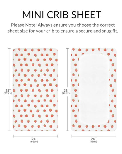 Mini Crib Sheets for Baby Boy Girl 2 Pack, Neutral Mini Crib Mattress Sheet 24" x 38", Muslin Nursery Bedding Soft and Breathable Comfort (Strawberry & Pale Pink)