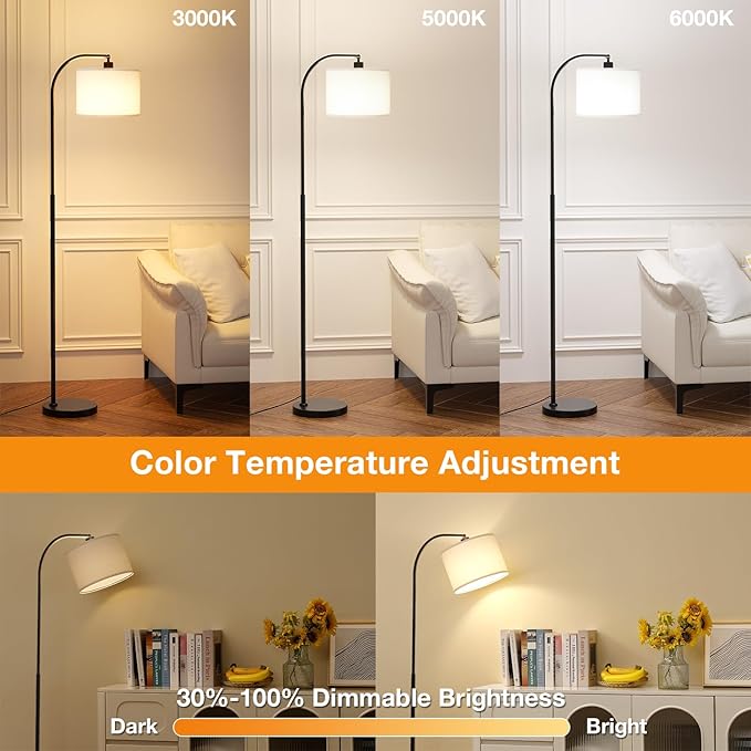 Arc Floor Lamp with Remote and Stepless Dimmable Bulb, Colors Temperature &