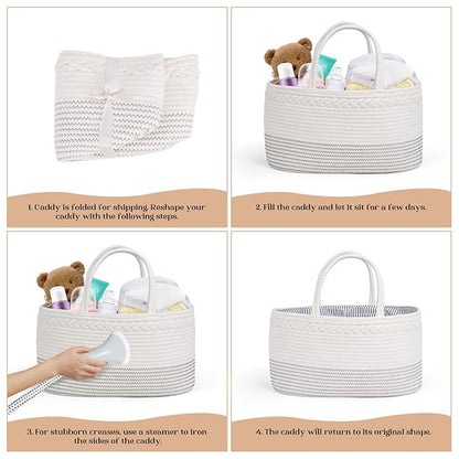 luxury little Diaper Caddy Organizer, Extra Large Cotton Rope Nursery Basket, Changing Table Organizer for Baby Diaper Storage, Portable Car Organizer with Removable Divider, Baby Shower Gifts