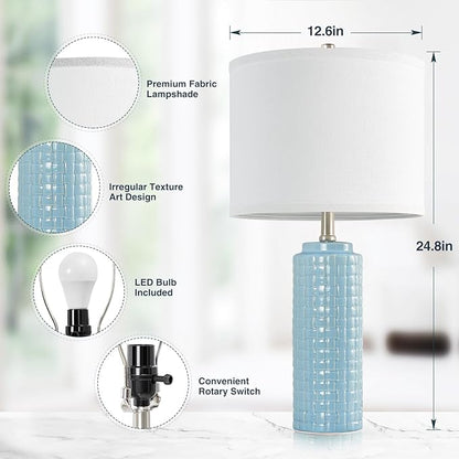 Luvkczc 24.8" Modern Ceramic Bedside Lamps Set of 2, Adjustable Color