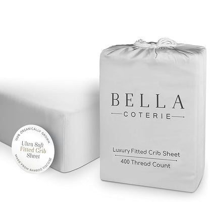 Bella Coterie Luxury Bamboo Viscose Crib Sheet | Organically Grown | Ultra Soft | Cooling for Better Sleep | Deep Pocket Fitted Sheet for Crib & Toddler Mattress | 100% Organically Grown [Grey Mist]