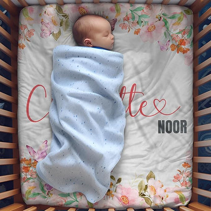 Personalized Baby Blankets for Girls, Customized Name Blanket for Kids, Custom Toddler Blanket Gifts for Birthday, Christmas, Newborn Soft Flannel Floral Blankets Boy Girl Birthday Gifts