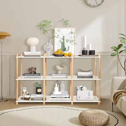 YGYQZ 3 Tier Short Book Shelf, Wood Shelves with Open Back Long Horizontal 6 Cube Storage Shelf Book Shelves for Office, Living Room, Bedroom, Rustic Shelf (White)