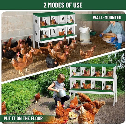 Chicken Nest Box, 8-Compartment Egg-Laying Box, Metal Hen House, Convenient for Collecting Eggs - Ventilated Poultry House Equipment - Suitable for Hens, Ducks Green,with Stand