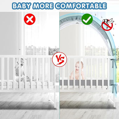 Crib Tent - Crib Net to Keep Baby in, Stop Baby from Climbing Out of Crib, Pop Up Baby Crib Tent with Double Zip Strong Rods and Breathable Net Clear Visibility Easy to Install (Grey, Large)
