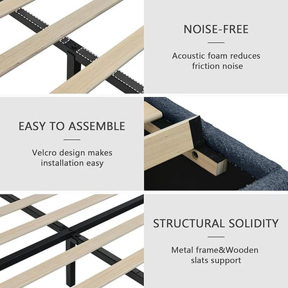 Queen Bed Frame with Headboard, Cloud Boucle Upholstered Bed Frame, Modern Soft Style, Adjustable Headboard, No Box Spring Needed, Easy Assembly, Blue
