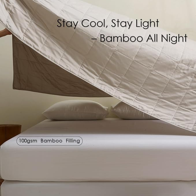 EP Mode Lightweight Quilt Blanket for Summer, Viscose from Bamboo Fabric & Filling, Natural, Breathable & Machine Washable- Sandshell, Queen