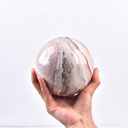 JIC Gem Extra Large Pink Agate Crystal Sphere,Decorative Crystal Ball Pink Gemstone Sphere for Meditation,Office Table Decorations 120-130mm