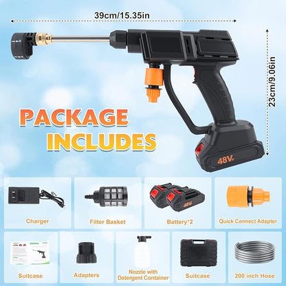Cordless Pressure Washer,500PSI Portable Power Washer with 2 Battery&Charger & 6-in-1 Nozzle,16.4FT Drain Hose,Portable Pressure Washer for Car/Garden/Floor/Yard