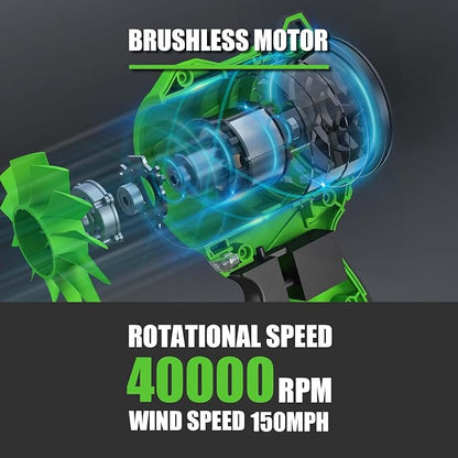 Leaf Blower Cordless - Lightweight Electric Handheld Blower with Battery and Charger, 3 Speed Mode, Blowers for Lawn Care, Patio Cleaning, Dust Cleaner, Snow Blower (Green)