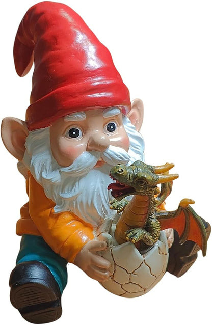 Fantasy Dragon Gnome Garden Statue - 6.8" Weatherproof Resin Garden Gnome with Baby Dragon, Unique Outdoor & Indoor Decor, Handcrafted Yard Art, for Fantasy Lovers & Gardeners