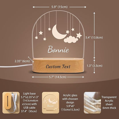 Personalized Baby Gifts for Kids, Custom LED Name Lamp, Moon and Star Acrylic Plaque Night Light, Perfect Christmas Newborn Baby Shower Gifts for Boys Girls Bedroom Nursery Decor