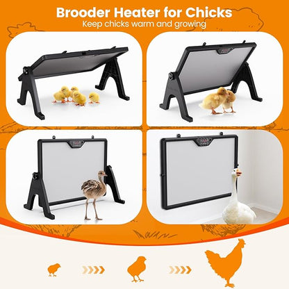 Chick Brooder Plate, 12"x16.5" Adjustable Double-Sided Heating Plate with LED Light & Remote Control, Brooder Heater for Baby Chicks, Ducklings & Birds, Safe Low-Energy Chick Heating Plate 86°F-167°F