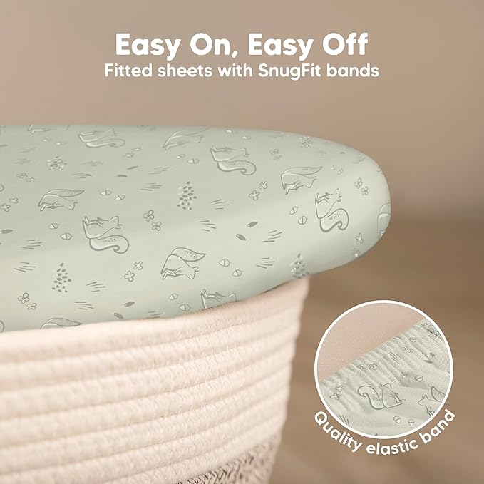 2-Pack Baby Bassinet Sheets Girl, Boy - 33x17 Viscose Derived from Bamboo Bedside Mattress Fitted Bassinet Sheets, Compatible with Halo Bassinest Swivel Sleeper, Baby Delight, Graco (Pine Grove)