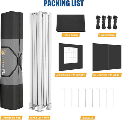 HOTEEL 10x10 Pop up Canopy Tent for Parties, Heavy Duty Easy Setup Tent with 4 Sidewalls, Outdoor Commercial Instant Gazebo for Wedding Event, with Portable Bag & Sand Bags, Black(Hexagonal Frame)