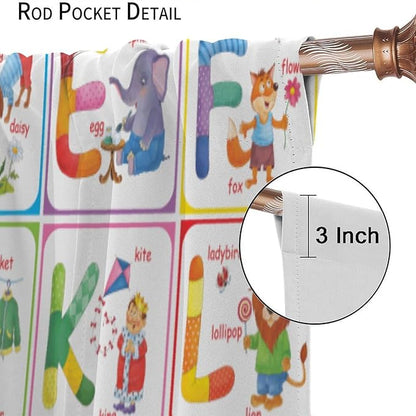 Kids Alphabet Curtains Cartoon Animal Funny Education Learning Curtain with Rod Pocket for Bedroom Nursery Children Toddler Decor Drapes Window Treatments 2 Panels Set 63" W X 63" L