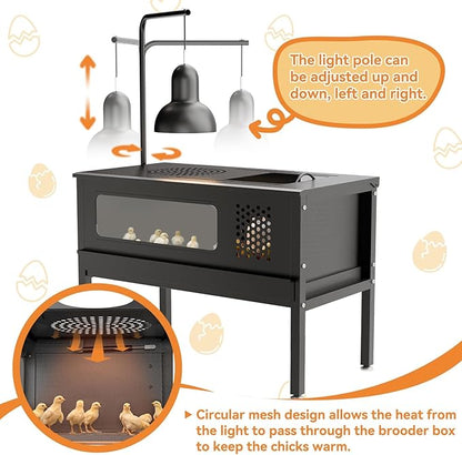 Chicken Brooder Box - Stand-Up Brooder Pen for Chick Brooder with Lamp Stand & Removable Collection Tray Accommodates Up to 15 Chicks Ideal for Chickens Ducks Quails, No Lamp