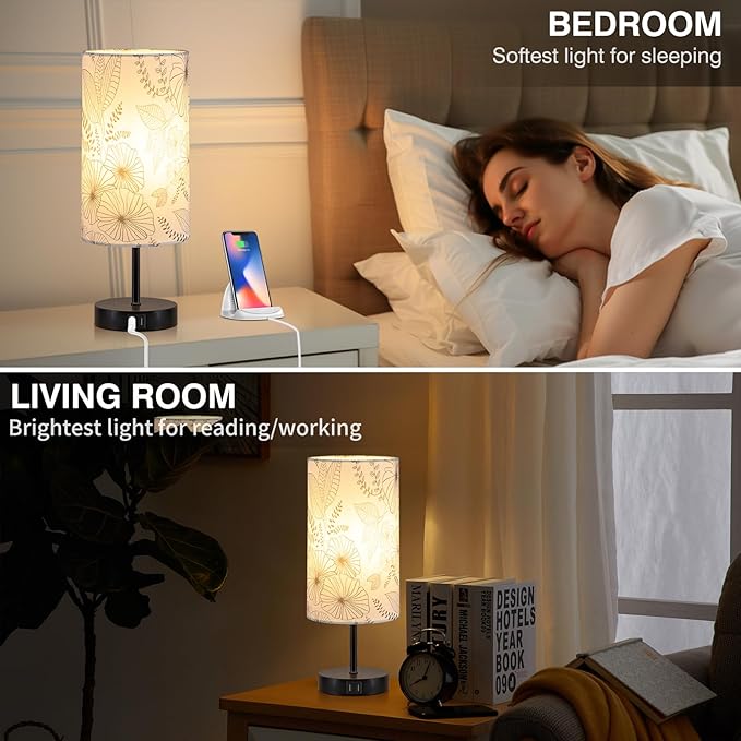 Bedside Touch Lamp with 2 USB Ports, Modern 3 Way Dimmable Small Lamp with