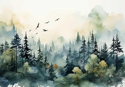 Green Forest Woodland Wallpaper Mural Large Art Wall Decorative Mural for Bedroom Living Room (Not Self-Adhesive)