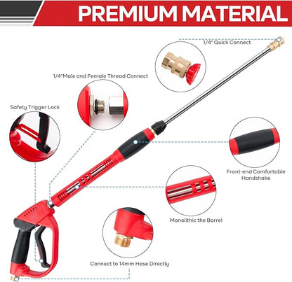High Pressure Washer Gun 5000 PSI, Power Washer Gun with Replacement Wand Extension, 5 Nozzle Tips, 1/4''Quick Connect Plug and M22-14mm & M22-15mm Fitting, 40 Inch