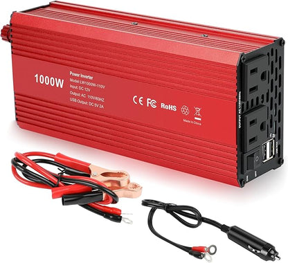 Fancy Buying 1000W/2000W(Peak) Power Inverter for Vehicles, DC 12V to 110V AC Converter with Dual AC Outlets and Dual USB Car Charger for Car Laptop Computer