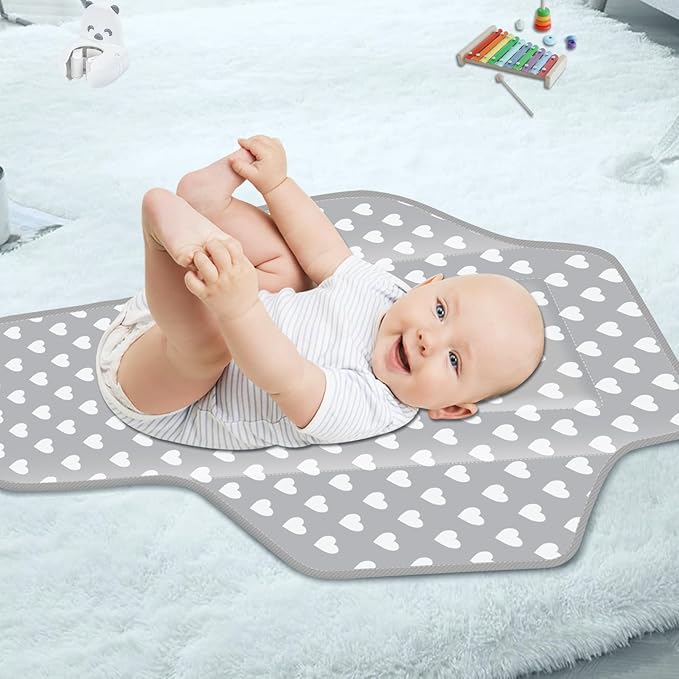 Baby Portable Changing Pad Travel - Waterproof Compact Diaper Changing Mat with Built-in Pillow - Lightweight & Foldable Changing Station, Newborn Shower Gifts