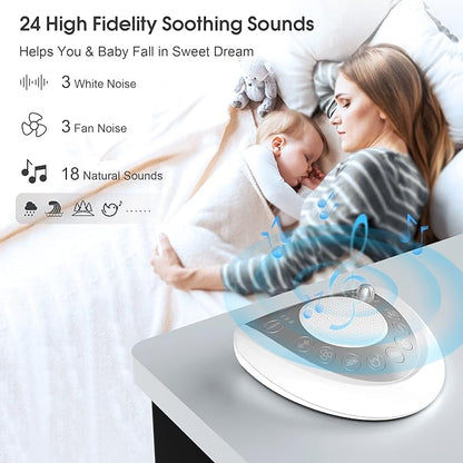White Noise Machine, Portable Sleep Sound Machine with 24 Soothing Sounds, Timer & Memory Function, Headphone Jack, USB Charging, Powered by AC or Battery for Baby, Kids, Adults, Travel