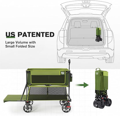TIMBER RIDGE 400L Large Capacity Folding Double Decker Wagon with Brakes, 54" Extra Long Extender Wagon Cart, 450lbs Heavy Duty Collapsible Cart, All-Terrain Big Wheels for Camping, Sports, Shopping