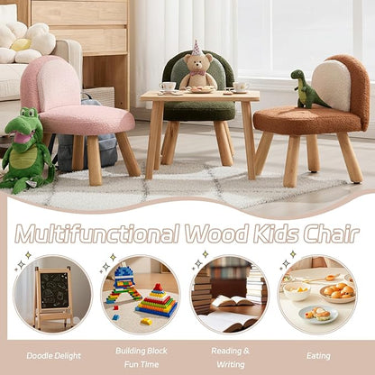 Kid Chairs Sherpa Toddler Chairs Comfy Kids Desk Chair, Wood Toddler Couch Sofa, Soft Kid Reading Chair with Padded Back, Boy Girls Chair for Deskk, Desk Chair for Kids Bedroom/Playroom, Green