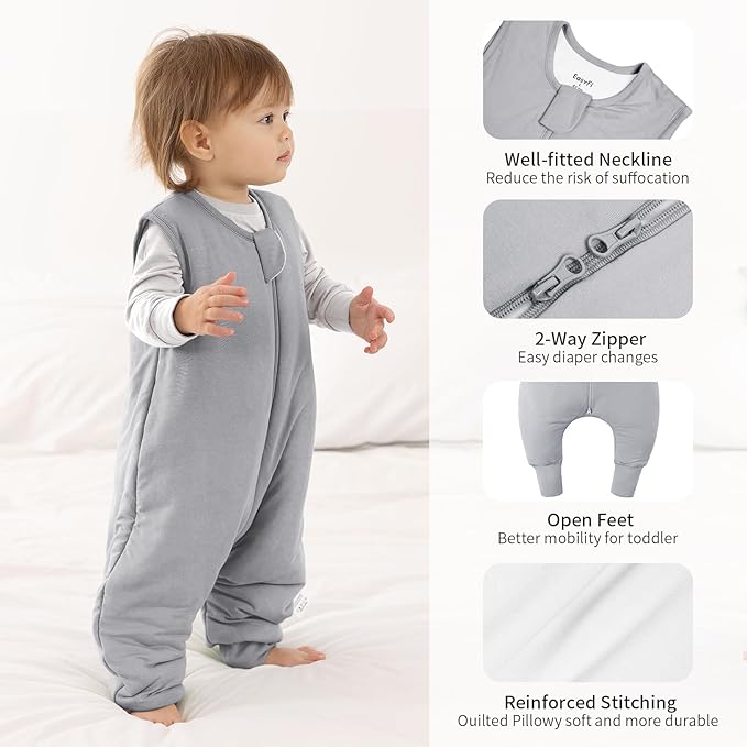 Rayon Made From Bamboo Sleep Sack 12-24 Months 0.5 Tog Ultra Soft Summer Toddler Sleep Sack 1t-2t with Feet 2-Way Zipper Lightweight Baby Sleeping Bag with Legs Thin Baby Wearable Blanket-Gray