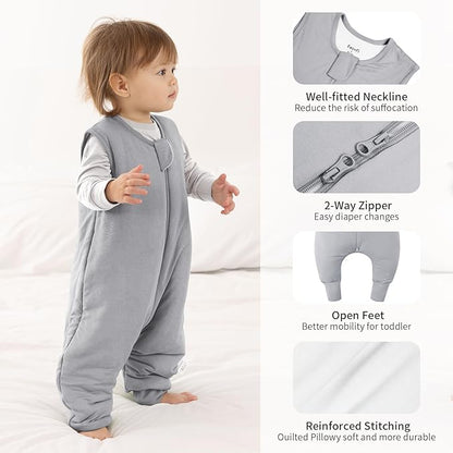 Rayon Made From Bamboo Sleep Sack 12-24 Months 0.5 Tog Ultra Soft Summer Toddler Sleep Sack 1t-2t with Feet 2-Way Zipper Lightweight Baby Sleeping Bag with Legs Thin Baby Wearable Blanket-Gray