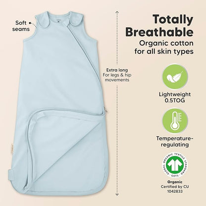 2-Pack Organic Baby Sleep Sacks, 100% Cotton - Soft & Breathable 0.5TOG Baby Wearable Blanket, Toddler Sleeping Sack 18-24 months, Easy to Wear Transitional Swaddles for Newborns, Infants(Glacier, L)