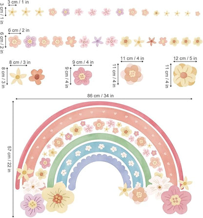 wondever Large Rainbow Wall Decals Colorful Boho Flower Peel and Stick Wall Art Stickers for Girls Bedroom Kids Room Baby Nursery