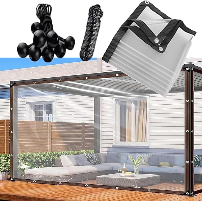 Clear Tarp Waterproof Heavy Duty Plastic Tarps,Vinyl Transparent Tarpaulin with Grommets,for Patio Transparent Lonas Greenhouse Chicken Coop Covers for Winter,4x5 FT