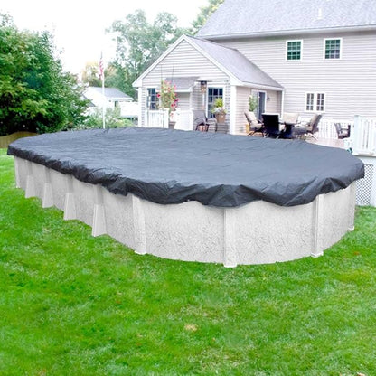 Pool Mate 18 x 24 ft Blue Winter Oval Pool Cover for Above Ground Pools, 3 ft Overlap (21 x 27 ft Cover Size), Solid 7 x 7 Scrim, 2.2 oz/yd2, 8-Year Warranty, Style: 461824-PMA